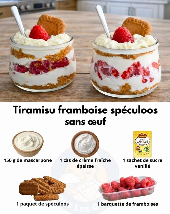 Tiramisu framboise spéculoos sans œuf, un dessert crémeux et fruité