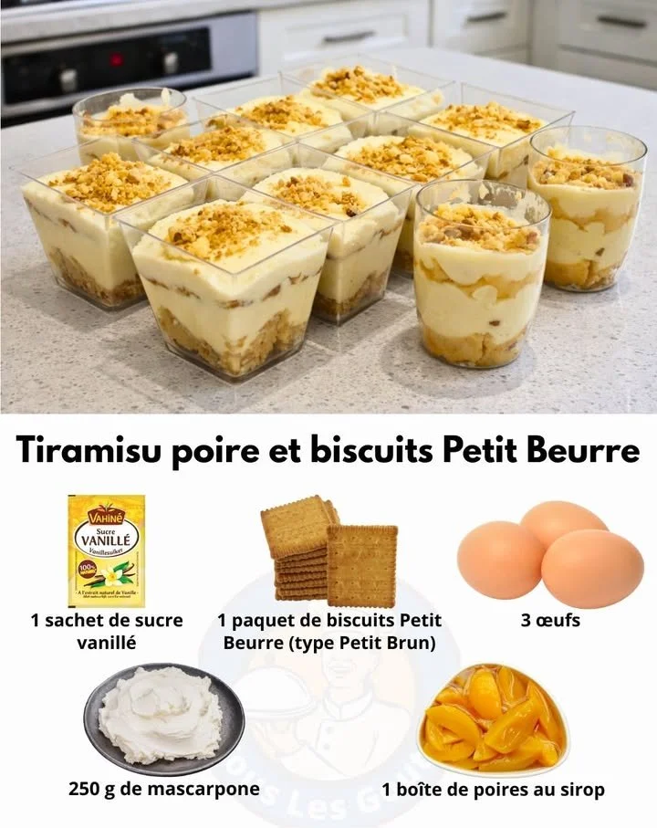 Tiramisu poire avec biscuits Petit Beurre, dessert gourmand et savoureux