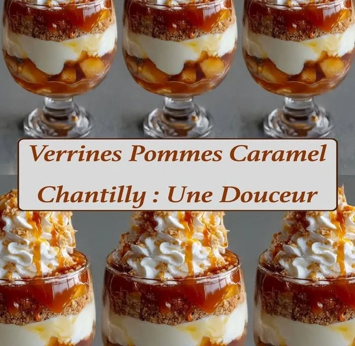 Verrines Pommes Caramel Chantilly, un délicieux dessert au caramel et à la chantilly.
