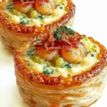 Vol-au-vent garni de Saint-Jacques, une recette savoureuse et raffinée.
