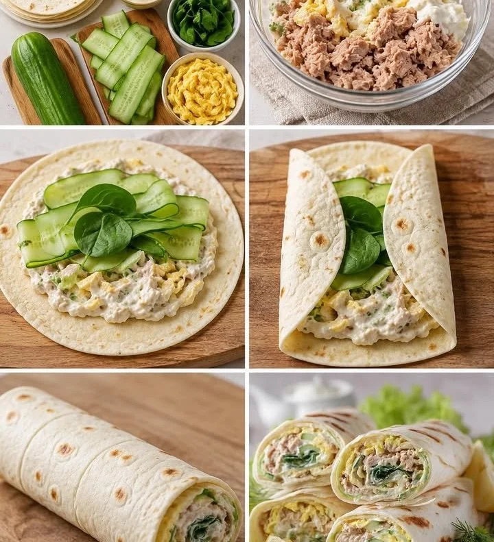 Wraps au thon, œufs et concombre, une recette fraîche et savoureuse.