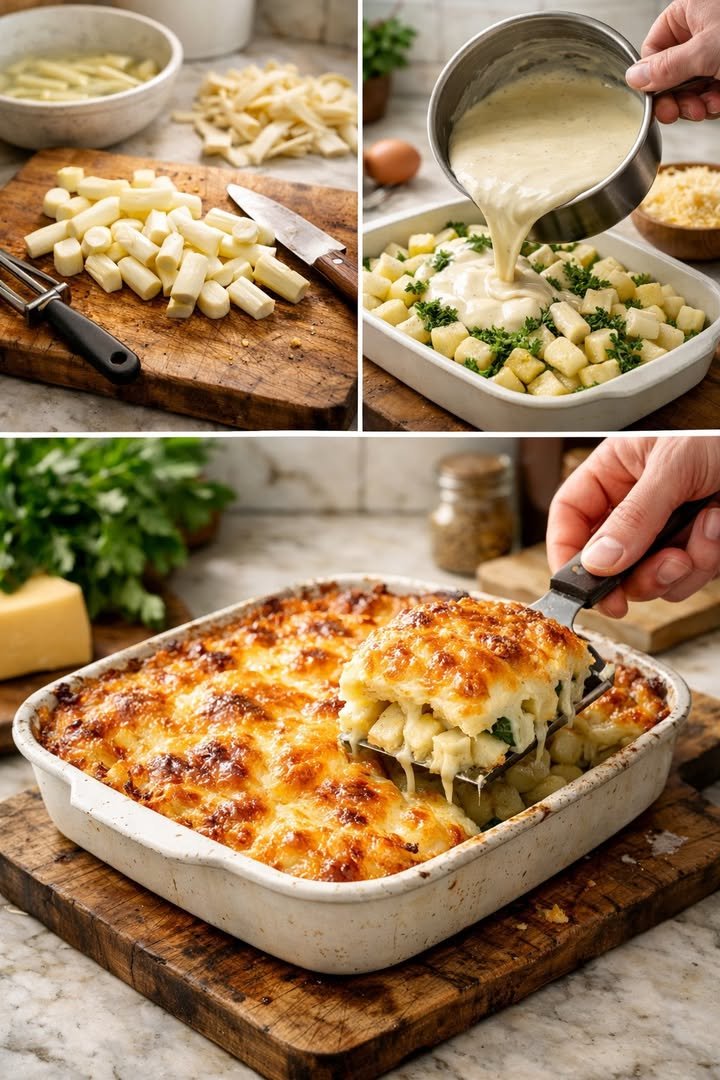 Spargel-Kartoffel-Auflauf mit Käsesauce