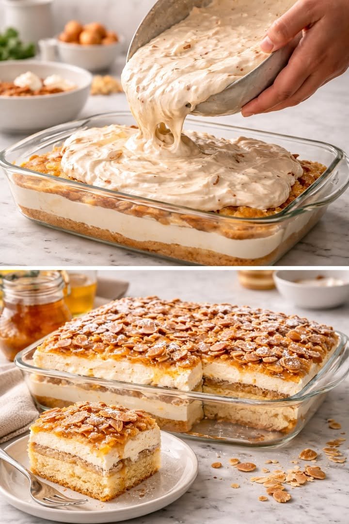 Bienenstich-Schnitten mit schnellem Rührboden