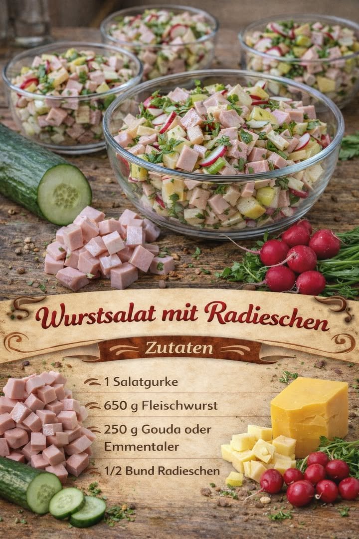 Wurstsalat mit Radieschen und Käse