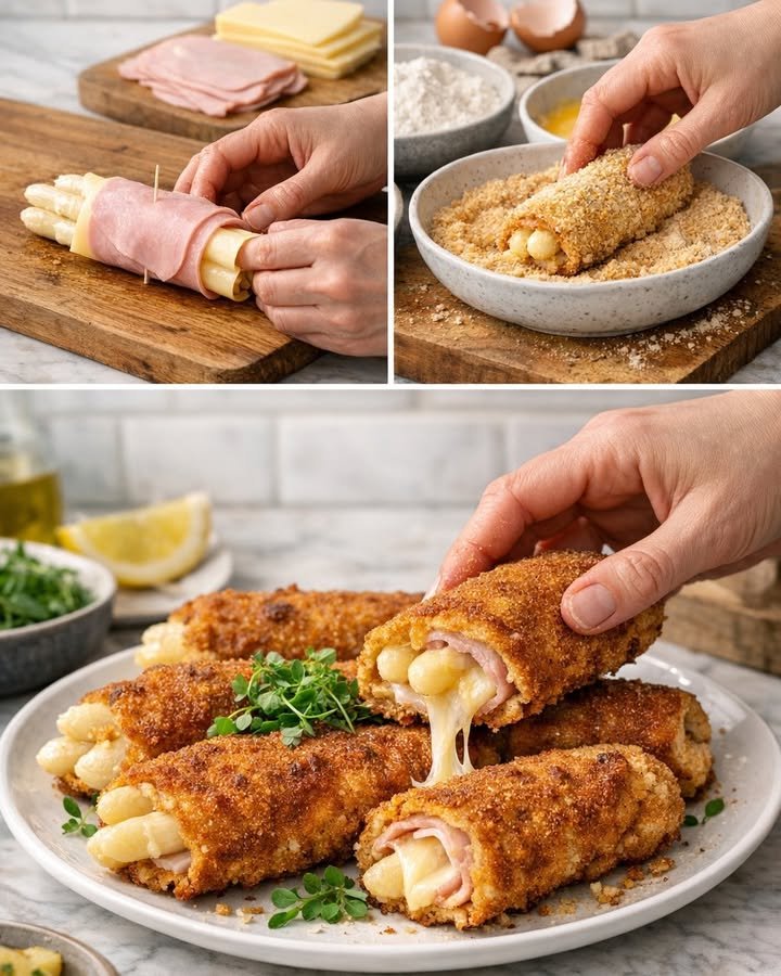 Spargel-Cordon-bleu mit Schinken und Käse