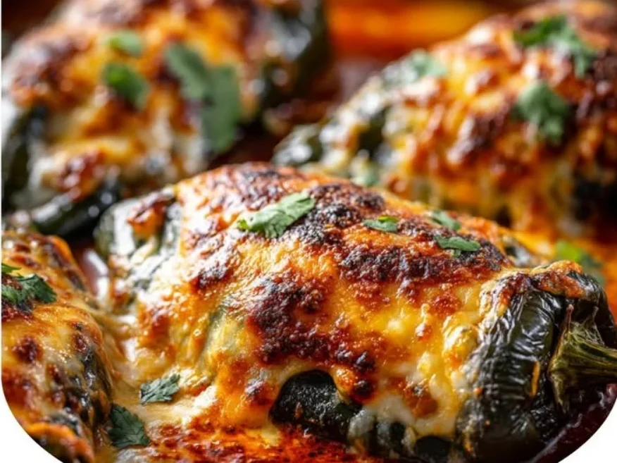 Baked Poblano Peppers with Rice, Beans, and Cheese