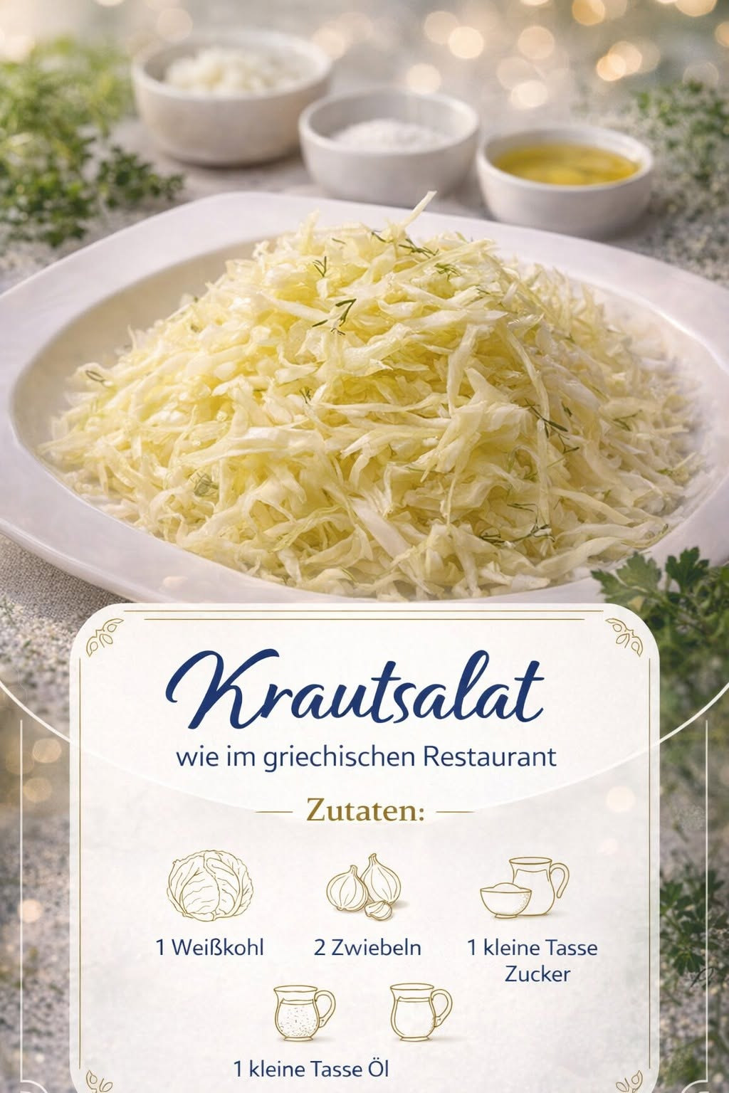 Fein gehobelter heller Weißkrautsalat in einer Schüssel